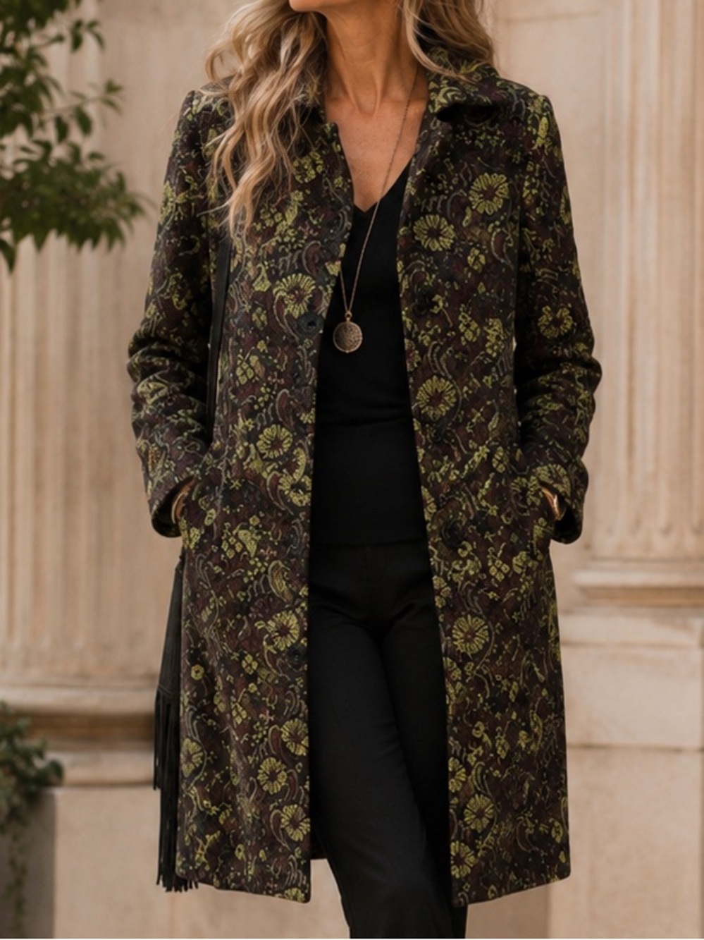 VTG Y2K Doncaster Collection Coat Women's 8 Tapestry Classic Lined Hippie